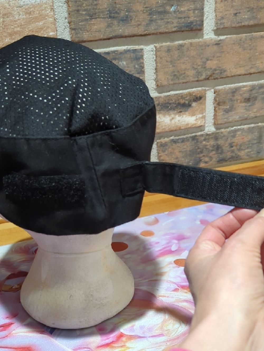 Black Mesh Chef Skull Cap / Pillbox Hat – Adjustable Velcro Closure - Picture 6 of 9